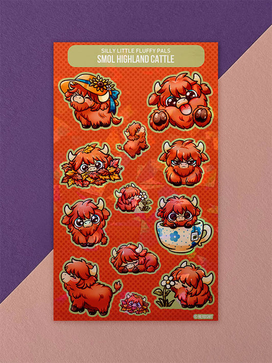 Silly Little Fluffy Pals Highland Cattle Stickerbogen Holo Finish